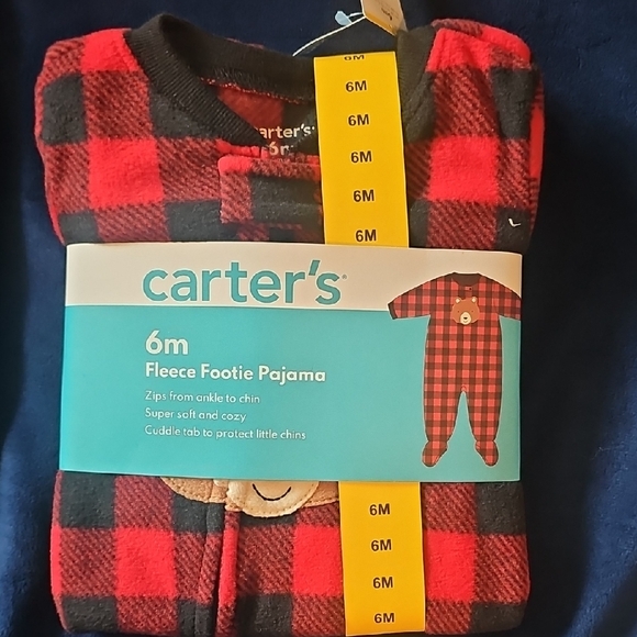 Carter's Red and Black Fleece Footie Pajama bear Perfec For Cold - Picture 1 of 4